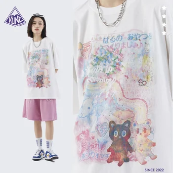VUNC vyriški drabužiai | Kinija-Chic animacinių filmų atspausdintas T-shirt moterims 22 vasaros mados prekės ženklo medvilnės trumpas rankovėmis marškinėliai